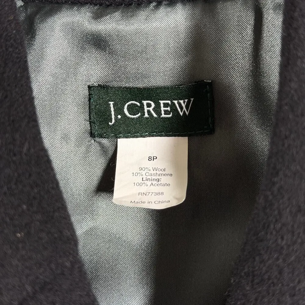 J. Crew Peacoat Womens 8P Black Wool Cashmere Double Breasted Notched Collar